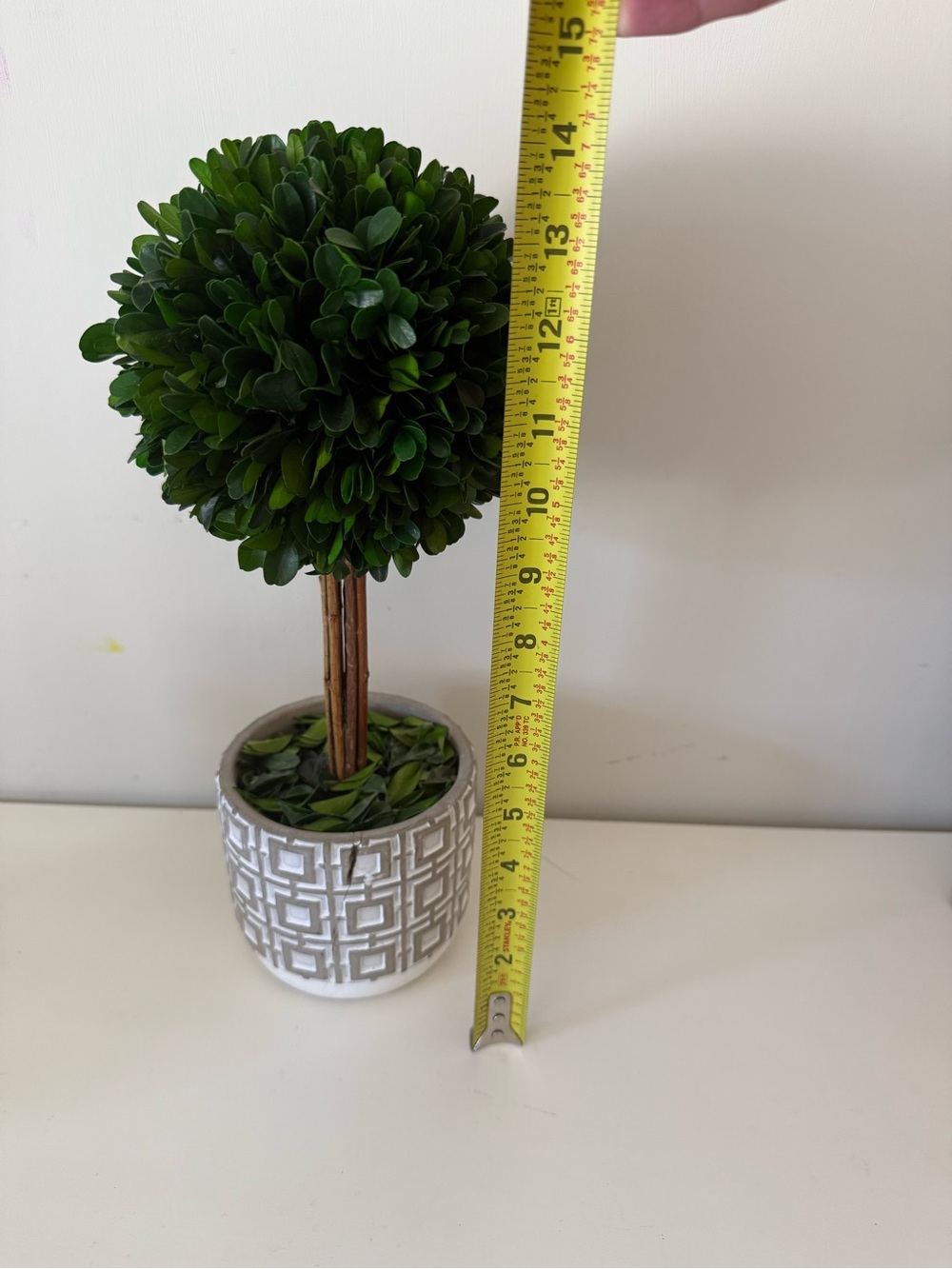 Decorative Green Boxwood Topiary with Patterned Ceramic Pot - Picture 2 of 3
